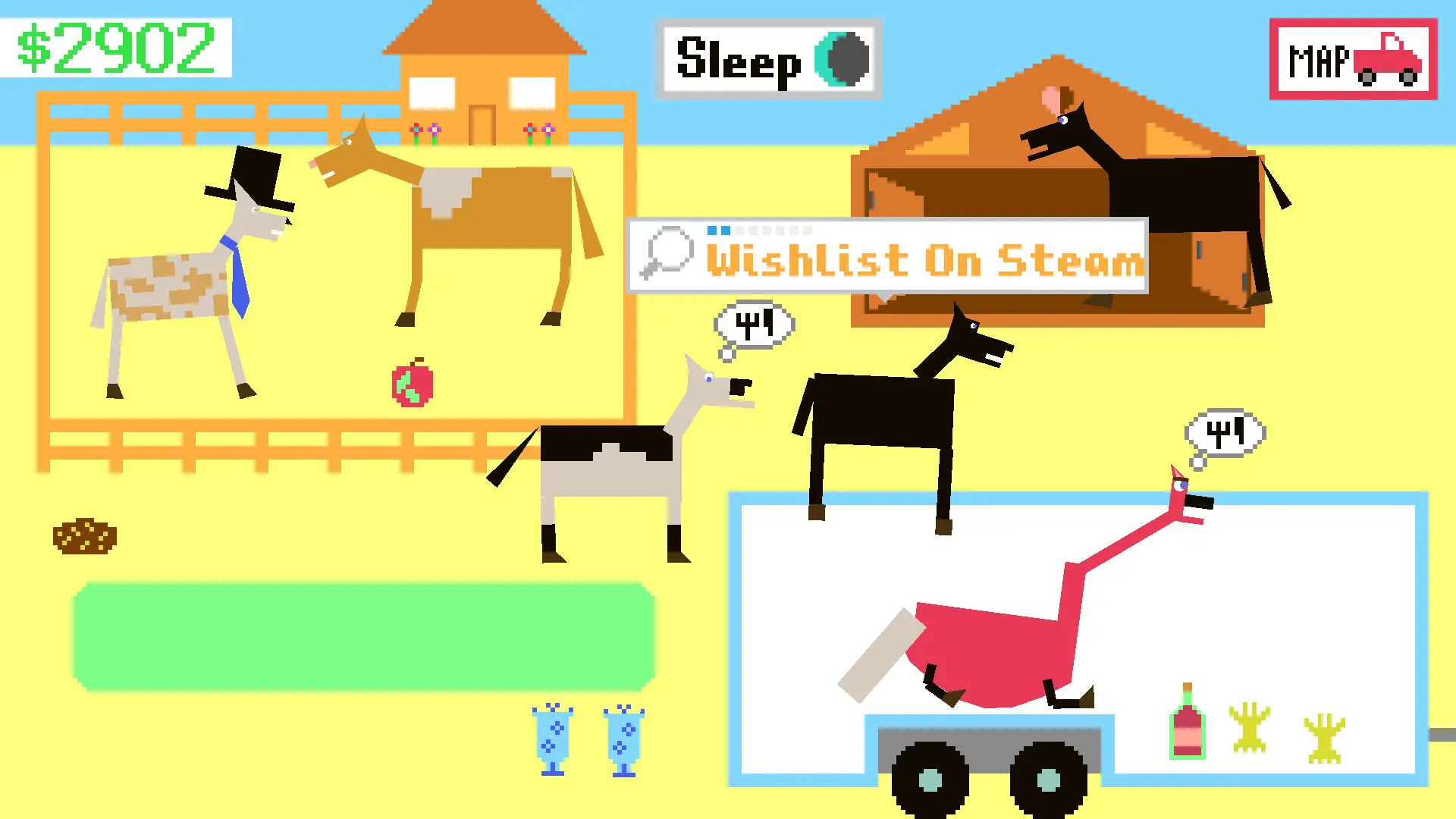 Horsey Game gameplay screen showing diverse horse body types and builds
