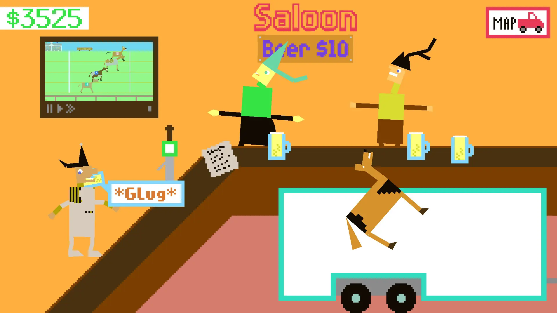 Horsey Game stable scene — multiple pixel horses with player UI overlay