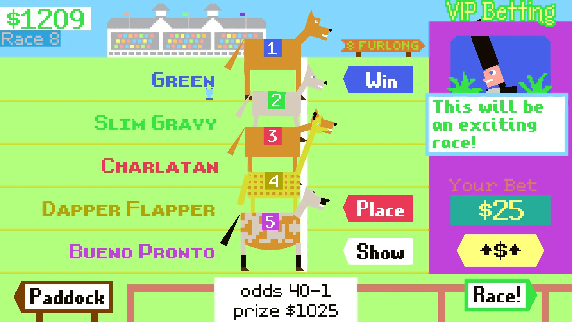 Horsey Game gameplay screenshot — pixel art horses on a yellow farm